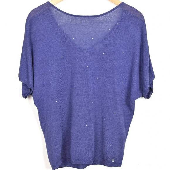 Des Petits Hauts Linen Purple V Back Bat Wing Embellished Sweater - Picture 3 of 10